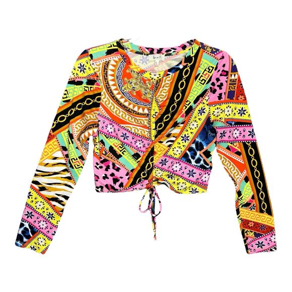 JULIA BY LOVE J Y2K Cropped Cinch Top Size L Festival Animal Print Funky Club - Picture 10 of 10